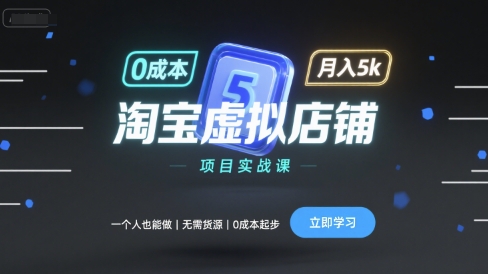 淘宝虚拟店铺项目实战课，一个人也能做，无需货源、0成本起步，月入5k-大熊网创