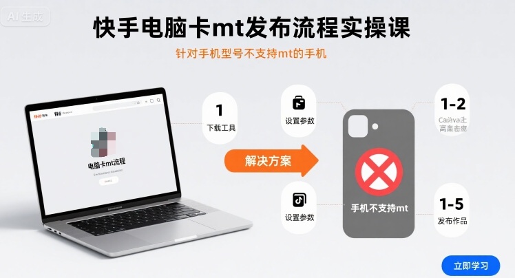 快手电脑卡mt发布流程实操课，针对手机型号不支持mt的手机-大熊网创