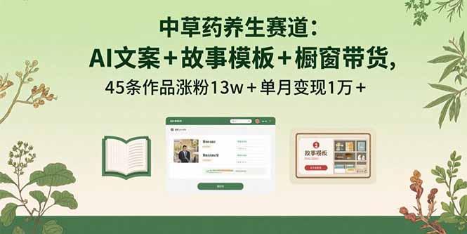 中草药养生赛道：AI文案+故事模板+橱带货，45条作品涨粉13w+单月变现1万+-大熊网创