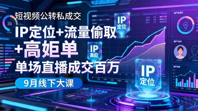 短视频公转私成交9月线下大课，IP定位+流量偷取+高客单，单场直播成交百万-大熊网创