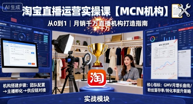 淘宝直播运营实操课【MCN机构】，从0到1做一家月销千W的直播机构-大熊网创