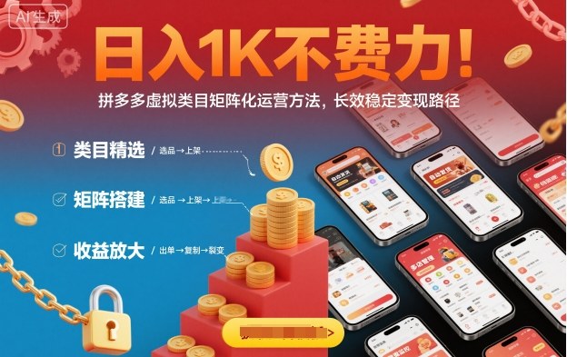 日入1K不费力！拼多多虚拟类目矩阵化运营方法，长效稳定变现路径-大熊网创