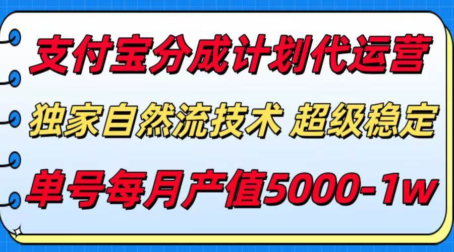（15592期）支付宝分成计划代运营，最新自然流技术，收益稳定，单号月产5000＋！-大熊网创