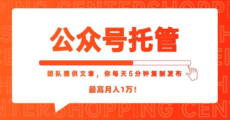 （15109期）【公众号托管 】我提供文章，你每天５分钟复制发布，最高月入1W-大熊网创