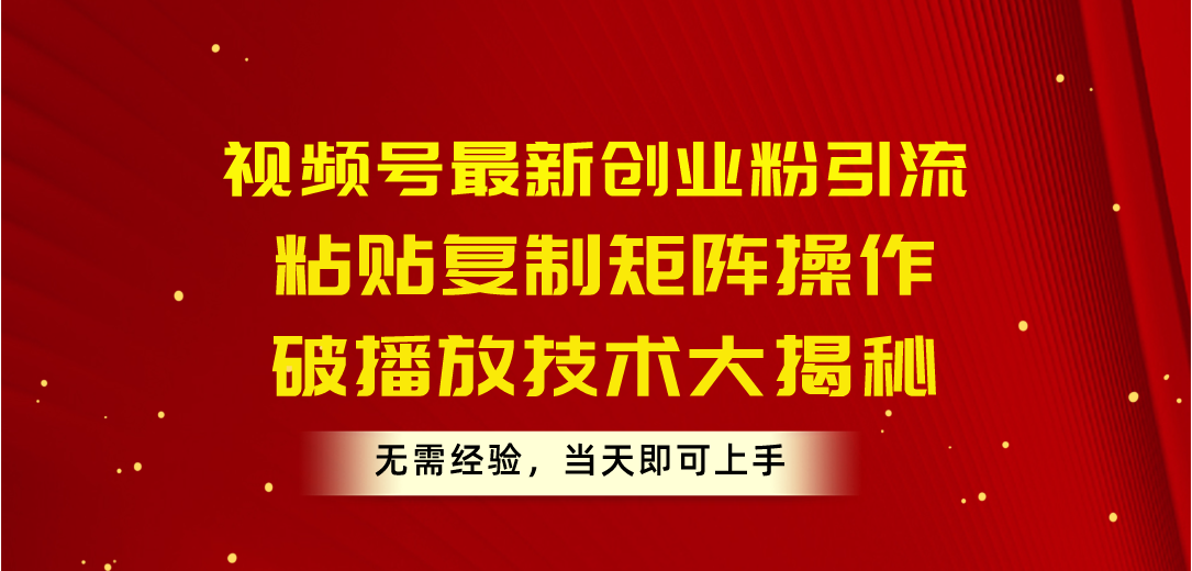 （10803期）视频号最新创业粉引流，粘贴复制矩阵操作，破播放技术大揭秘，无需经验…-大熊网创