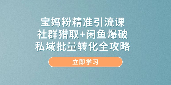 （14820期）宝妈粉精准引流课，社群猎取+闲鱼爆破，私域批量转化全攻略-大熊网创