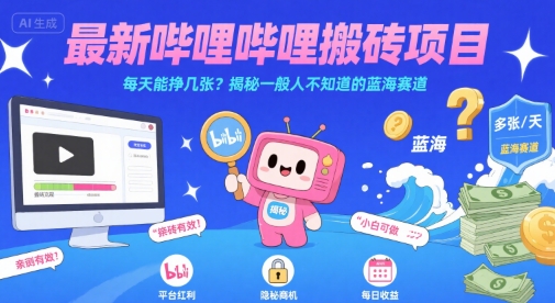 最新哔哩哔哩上B站搬砖项目，每天能挣几张？揭秘一般人不知道的蓝海赛道-大熊网创