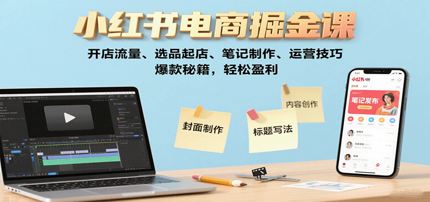 小红书电商掘金课：开店流量、选品起店、笔记制作、运营技巧，爆款秘籍，轻松盈利-大熊网创