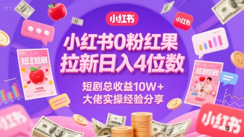 小红书0粉红果短剧拉新日入4位，数短剧总收益10W+大佬实操经验分享-大熊网创