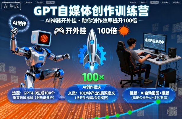 GPT自媒体创作训练营：AI神器开外挂，助你创作效率提升100倍-大熊网创