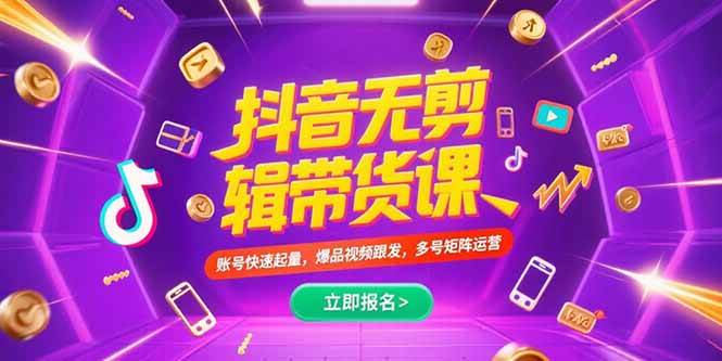 （15365期）抖音不剪辑带货课，账号快速起量，爆品视频跟发，多号矩阵运营-大熊网创