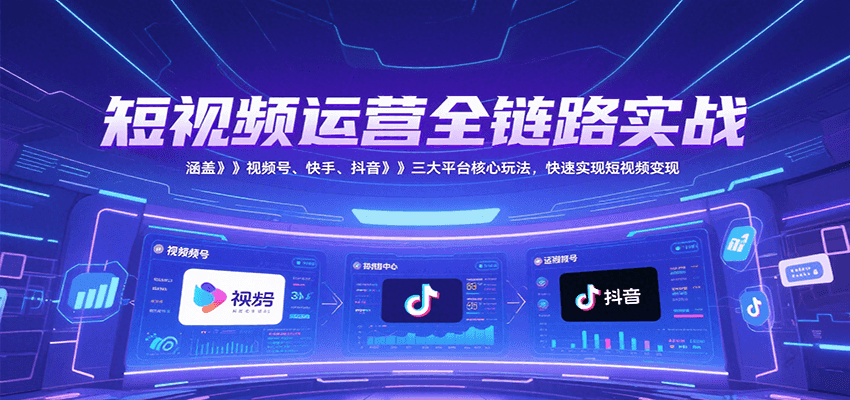 短视频运营全链路实战，涵盖视频号、快手、抖音三大平台核心玩法，快速实现变现！-大熊网创