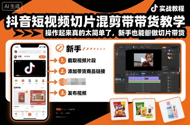 抖音短视频切片混剪带货教学，操作起来真的太简单了，新手也能做切片带货-大熊网创