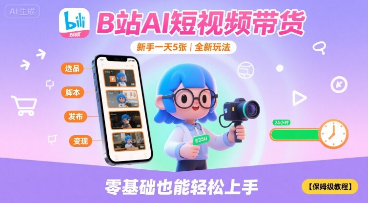 B站AI短视频带货，新手一天5张，全新玩法【保姆级教程】-大熊网创