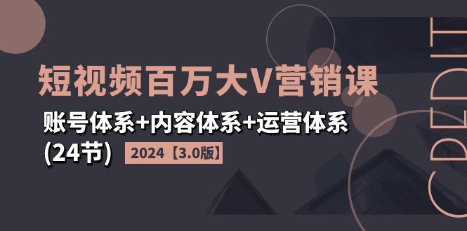 （11795期）2024短视频·百万大V营销课【3.0版】账号体系+内容体系+运营体系(24节)-大熊网创