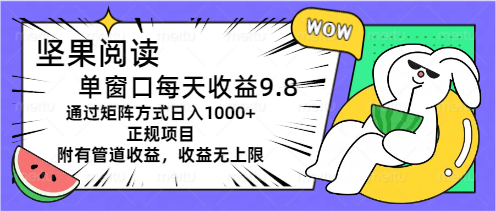(11377期)坚果阅读单窗口每天收益9.8通过矩阵方式日入1000+正规项目附有管道收益…-大熊网创