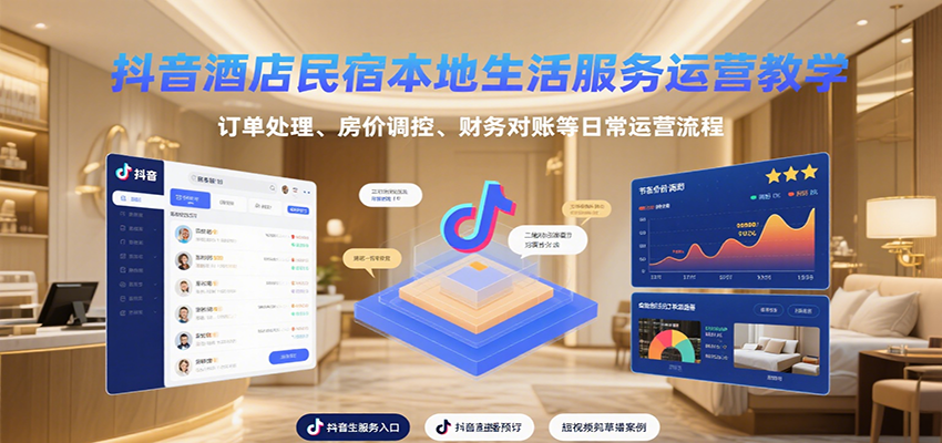 抖音酒店民宿本地生活服务运营教学，订单处理、房价调控、财务对账等日常运营流程-大熊网创