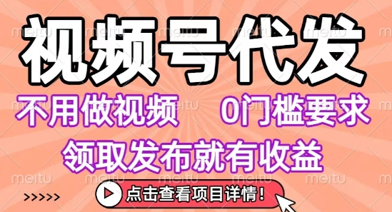 视频号代发，不用剪辑不用做视频，0门槛要求，领取发布就有收益，任务没有无上限，小白轻松上手【揭秘】-大熊网创