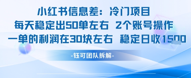 小红书信息差冷门项目一单利润30块每天稳定1.5k左右2个账号操作-大熊网创