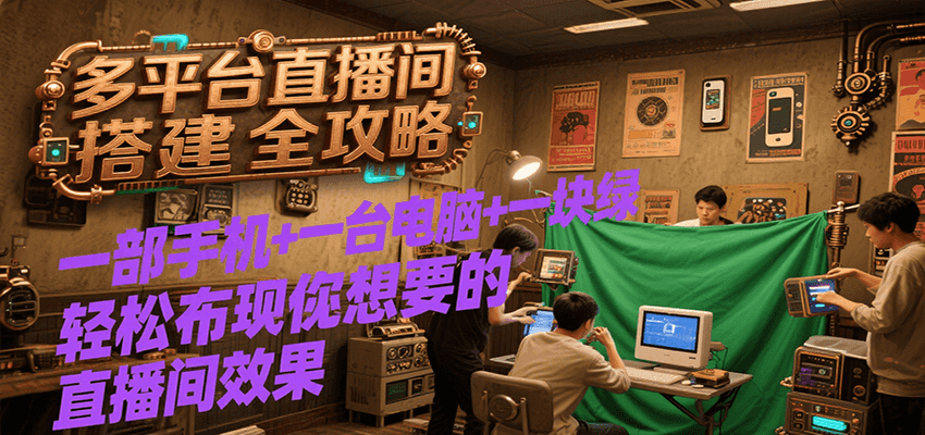 多平台直播间搭建全攻略，一部手机+一台电脑+一块绿布轻松实现你想要的直播间效果-大熊网创