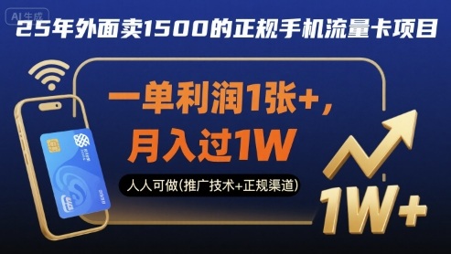 25年外面卖1500的正规手机流量卡项目，一单利润1张+，月入过1W，人人可做(推广技术+正规渠道)【揭秘】-大熊网创