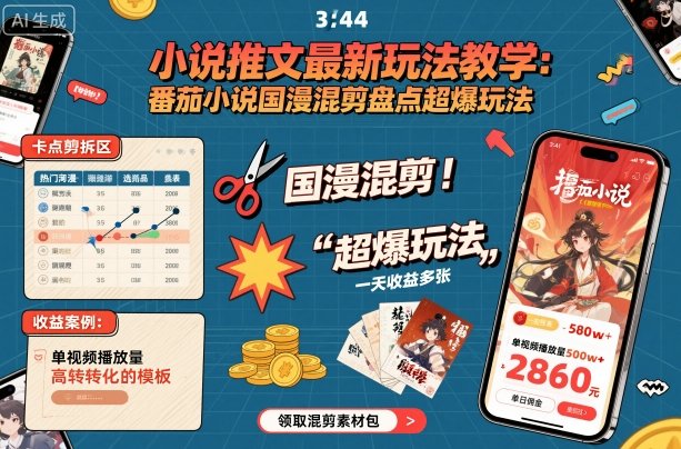 小说推文最新玩法教学，番茄小说国漫混剪盘点超爆玩法，全程干货，一天收益多张-大熊网创