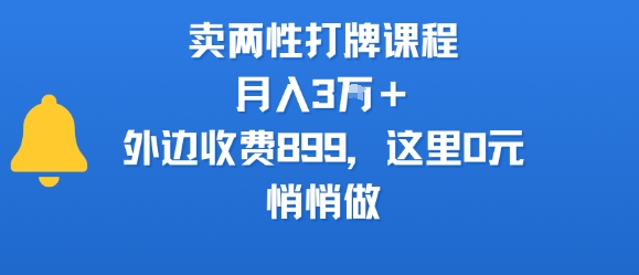 卖两性打牌课程，月入3W+外边收费899的课程，这里0元，悄悄做-大熊网创
