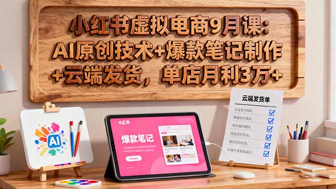 小红书虚拟电商9月课：AI原创技术+爆款笔记制作+云端发货，单店月利3万+-大熊网创