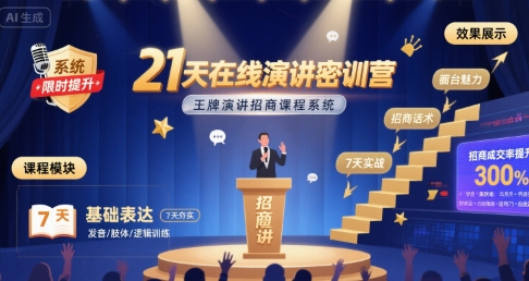 21天在线演讲密训营，王牌演讲招商课程系统-大熊网创