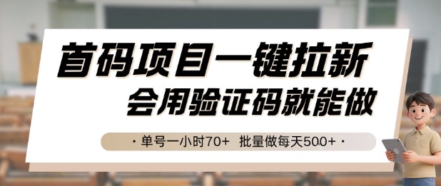 首码项目一键拉新，会用验证码就能做 单号一小时70+，批量做每天5张【揭秘】-大熊网创