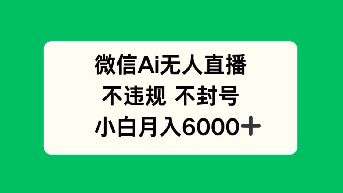 （14733期）微信AI无人直播，不违规 不封号 ，小白月入6000+-大熊网创