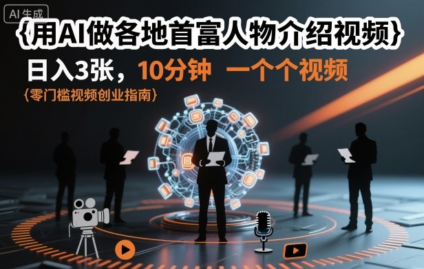 用AI做各地首富人物介绍视频，日入3张，10分钟一个视频-大熊网创