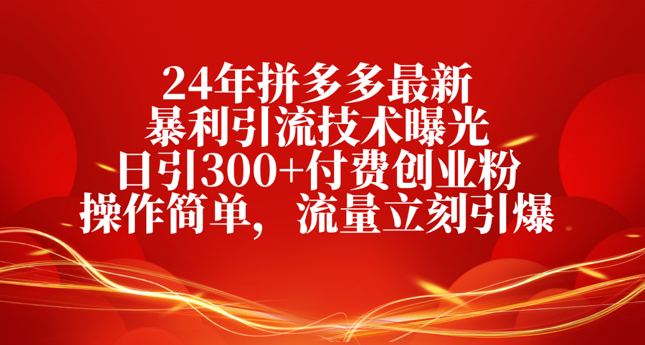 （10559期）24年拼多多最新暴利引流技术曝光，日引300+付费创业粉，操作简单，流量…-大熊网创