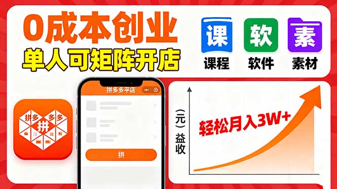 拼多多虚拟电商，0成本，单人可矩阵开店，轻松月入3W+-大熊网创