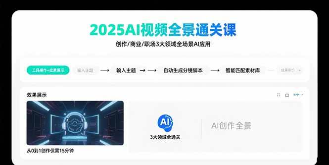 （15762期）2025AI视频全景通关课：涵盖创作/商业/职场3大领域 掌握AI全场景应用-大熊网创