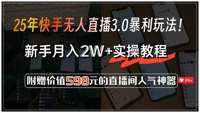 （15335期）25年快手无人直播3.0暴利玩法！，新手月入2W+实操教程，附赠价值598元…-大熊网创
