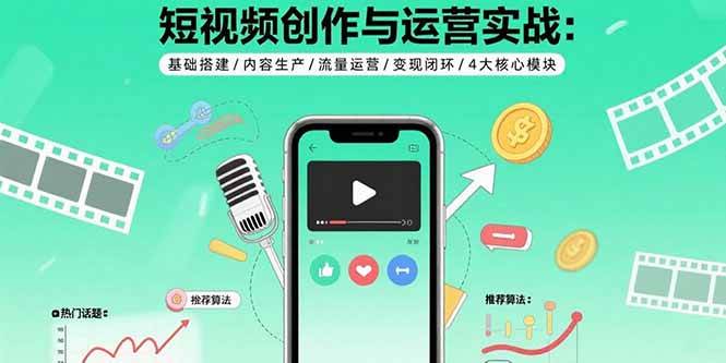 （15819期）短视频创作与运营实战：基础搭建/内容生产/流量运营/变现闭环/4大核心模块-大熊网创
