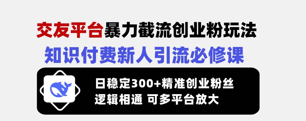 （14432期）交友平台暴力截流创业粉玩法，知识付费新人引流必修课，日稳定300+精准…-大熊网创