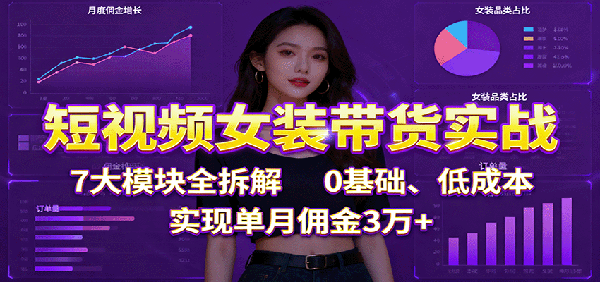短视频女装带货实战：7大模块全拆解，0基础、低成本，实现单月佣金3万+-大熊网创