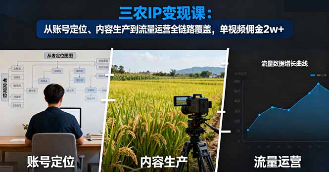 三农IP变现课：从账号定位、内容生产到流量运营全链路覆盖，单视频佣金2w+-大熊网创