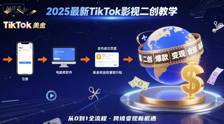 2025年最新TikTok影视二创教学，从注册到发布撸美金全流程，跨境变现新机遇-大熊网创