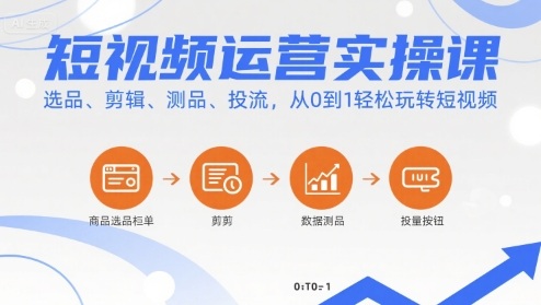 短视频运营实操课，选品、剪辑、测品、投流，从0到1轻松玩转短视频-大熊网创