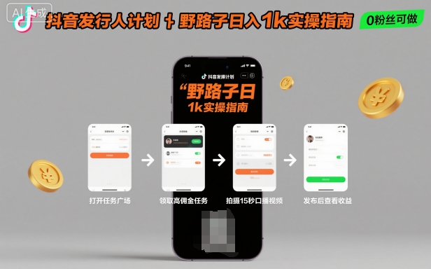 抖音发行人计划全新野路子玩法，随时随地，只要有手机，就能操作，日入1k+【揭秘】-大熊网创