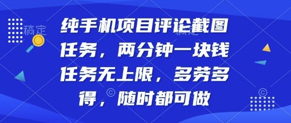 纯手机项目评论截图任务，两分钟一块钱多劳多得，随时随地都能做【揭秘】-大熊网创