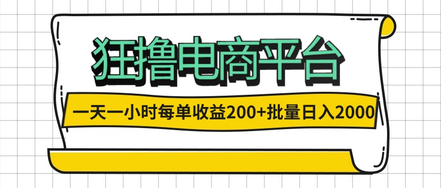 （12463期）一天一小时 狂撸电商平台 每单收益200+ 批量日入2000+-大熊网创