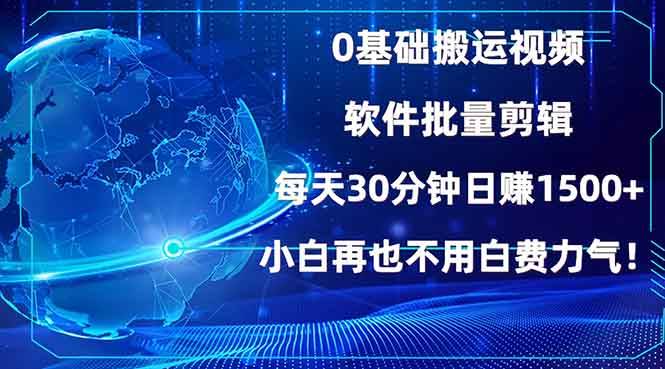 （13936期）0基础搬运视频，批量剪辑，每天30分钟日赚1500+，小白再也不用白费…-大熊网创