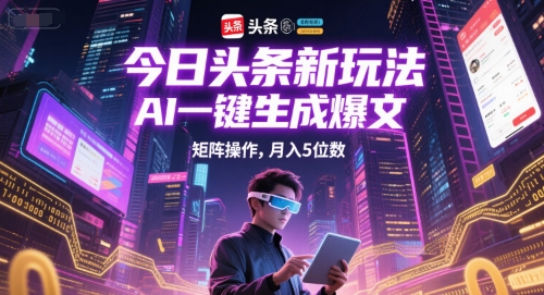 今日头条新玩法，AI一键生成爆文，矩阵操作，月入5位数-大熊网创