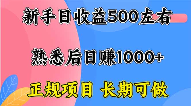 新手日收益500+ 正规项目 长期可做-大熊网创