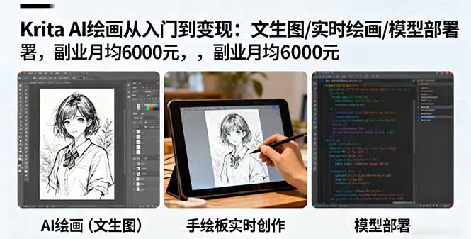 Krita AI绘画从入门到变现：文生图/实时绘画/模型部署，副业月均6000元-大熊网创