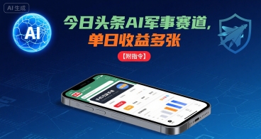 今日头条AI军事赛道，单日收益多张 ，手机可做【附指令】-大熊网创